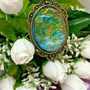 Blue Opal Aurora Borealis Cameo 30x40 Necklace NEW